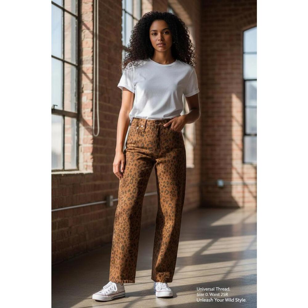 Universal Thread Brown Leopard Print Wide-Leg Jea… - image 2